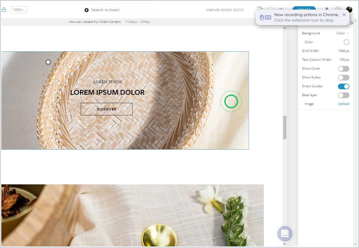 How do I make a section full width — step 1