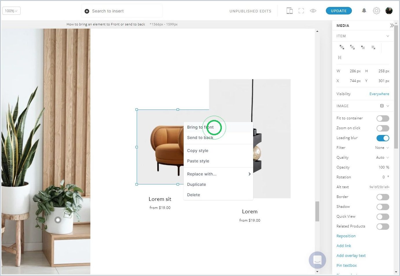 How to bring an element to front or send to back — step 5