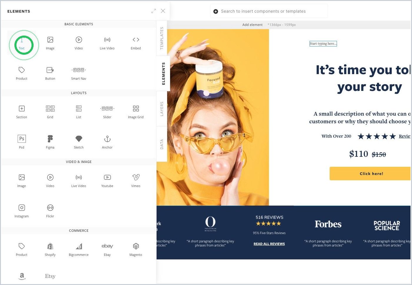 How do I add an element, component, template, or section — step 5
