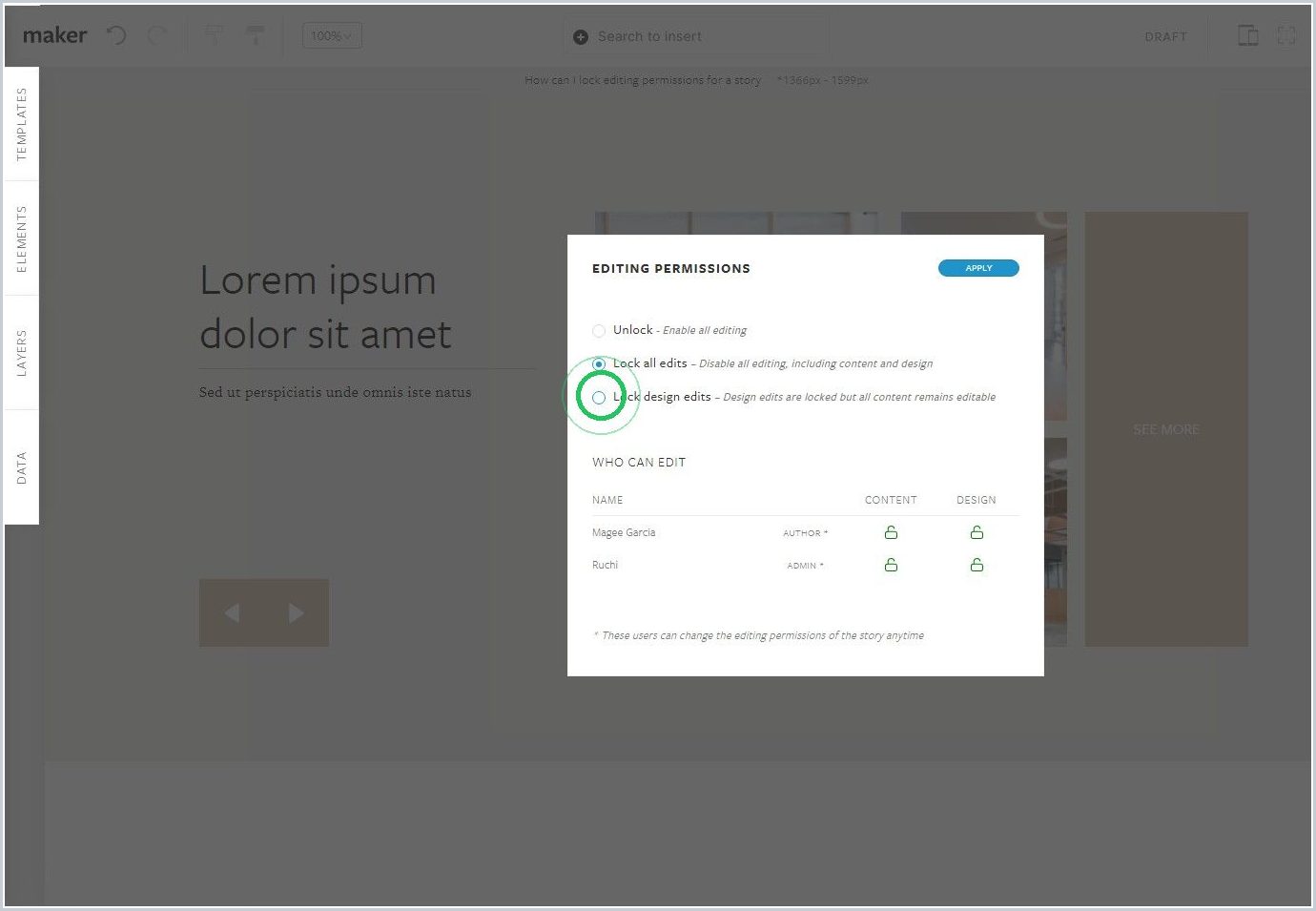 How can I lock editing permissions for a story — step 4