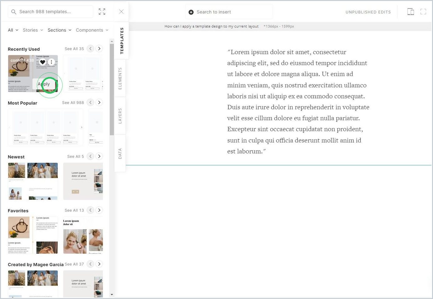 How can I apply a template design to my current section layout — step 3