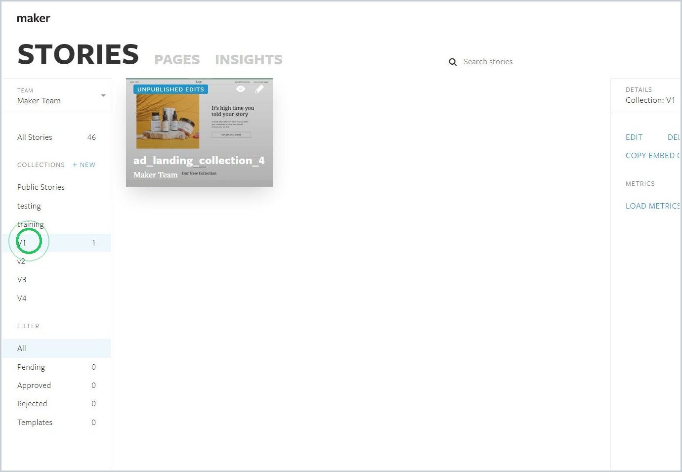 How can I organize my stories in Stories Manager — step 6