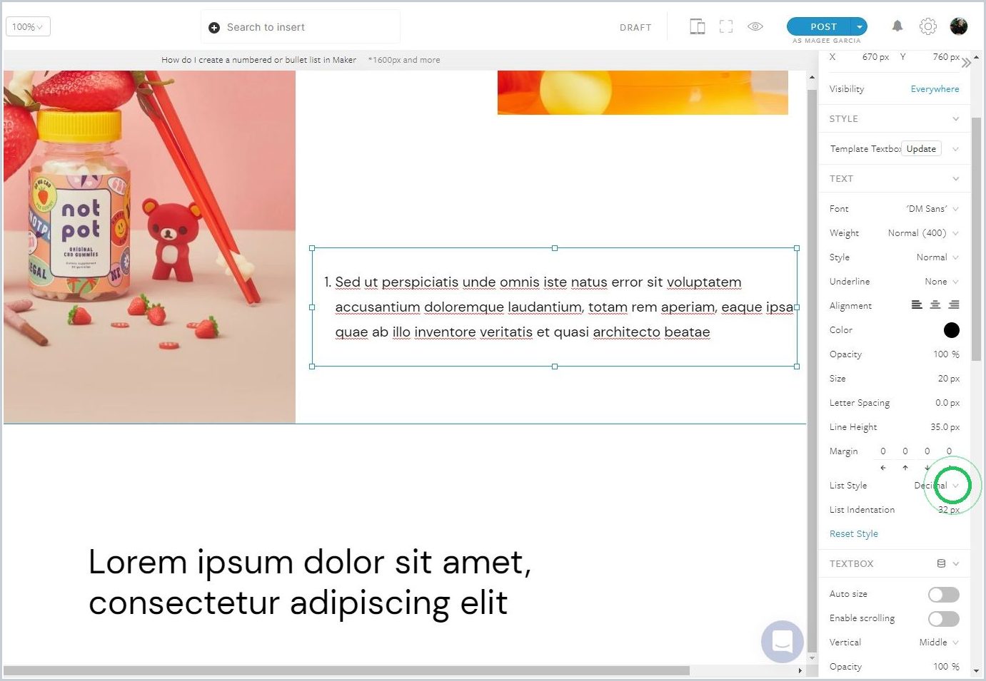 How do I create a numbered or bullet list in Maker — step 4