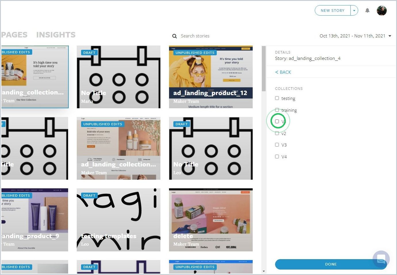How can I organize my stories in Stories Manager — step 4