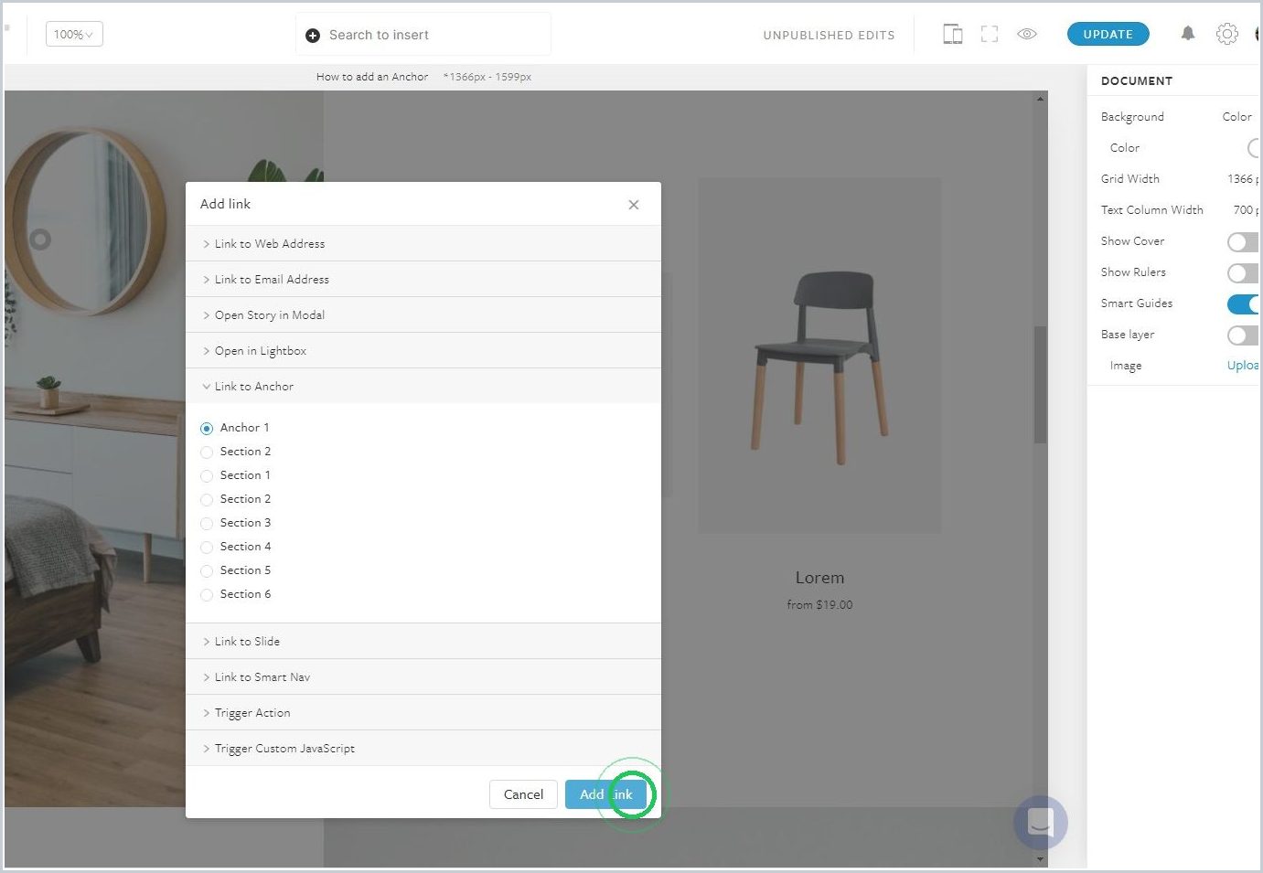 How to add an Anchor to a Section in the Story — step 7