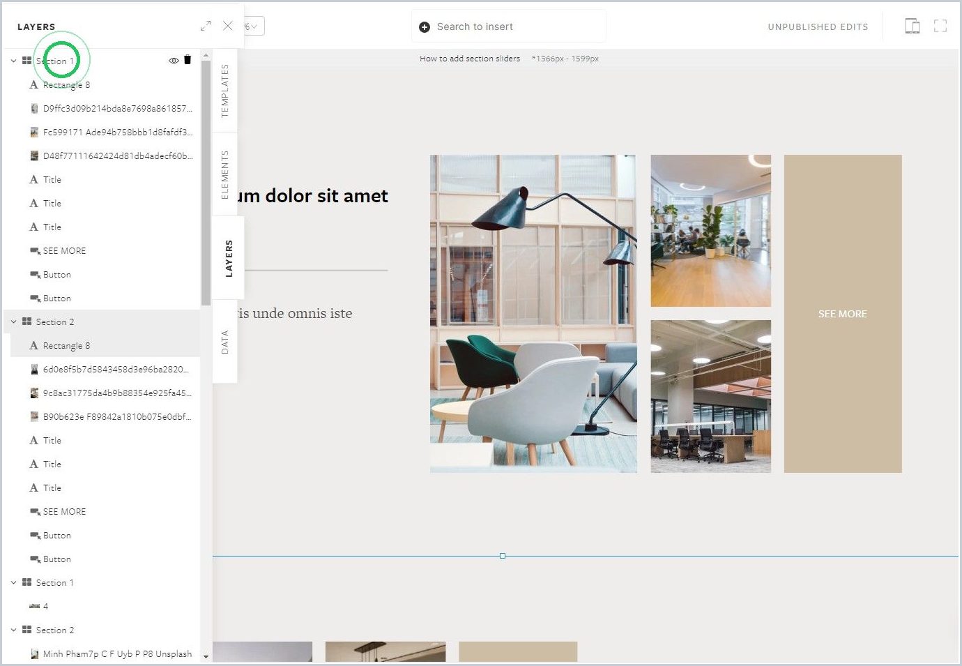 How to add section sliders — step 2