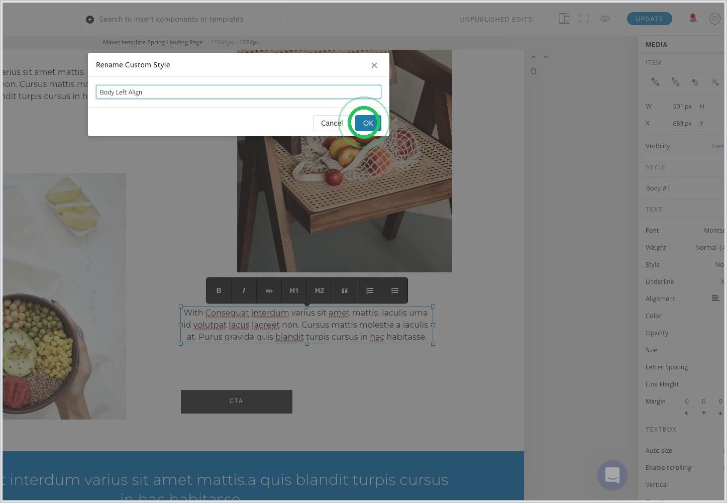 How do I create, replace, delete, or name a custom style in my Maker story? — step 7