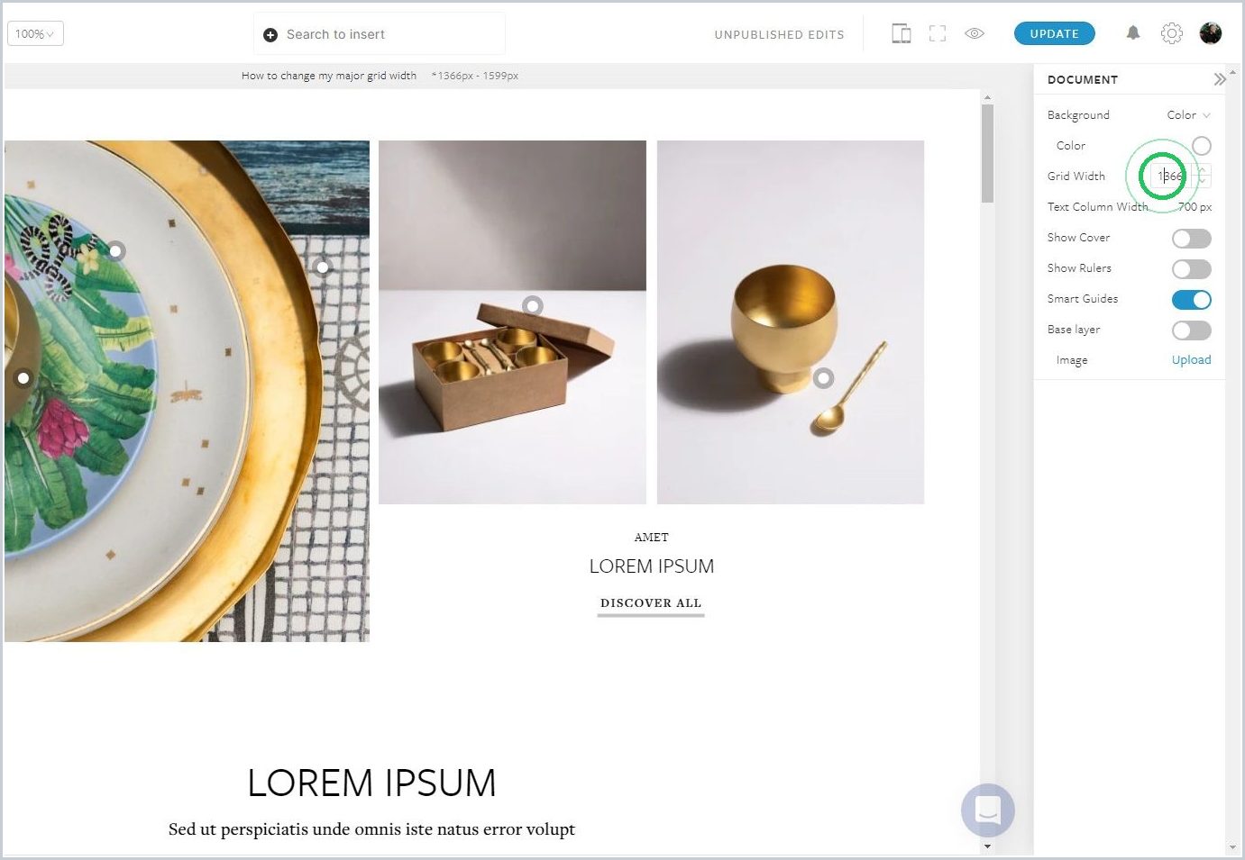 How to change the story's major grid width — step 2