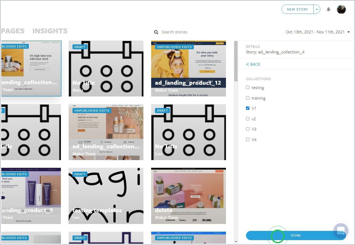 How can I organize my stories in Stories Manager — step 5