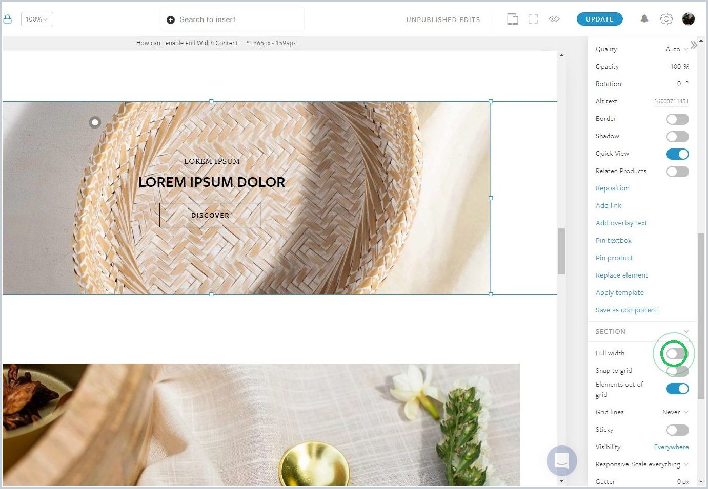 How do I make a section full width — step 2
