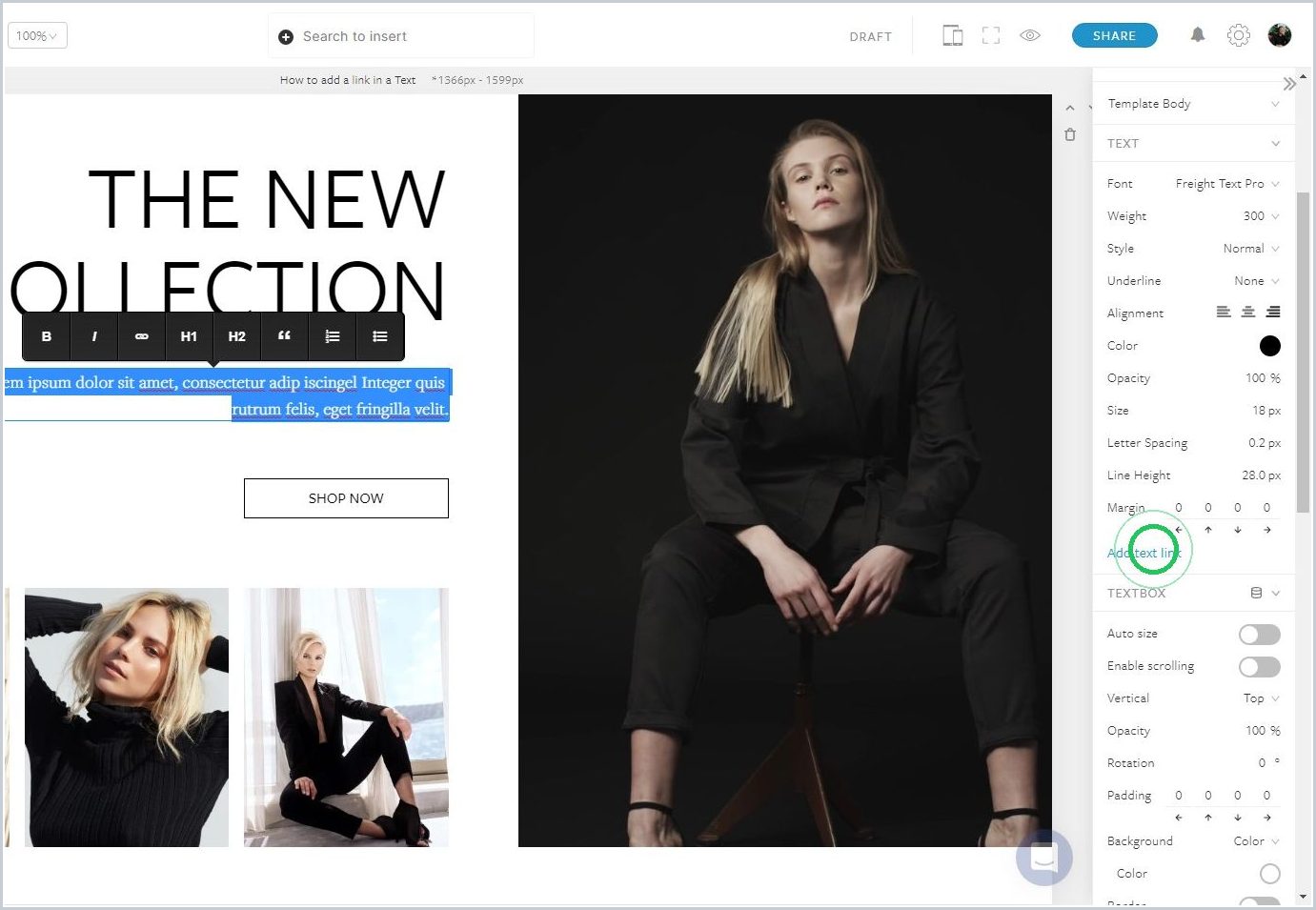 How to add a link in a Text — step 2