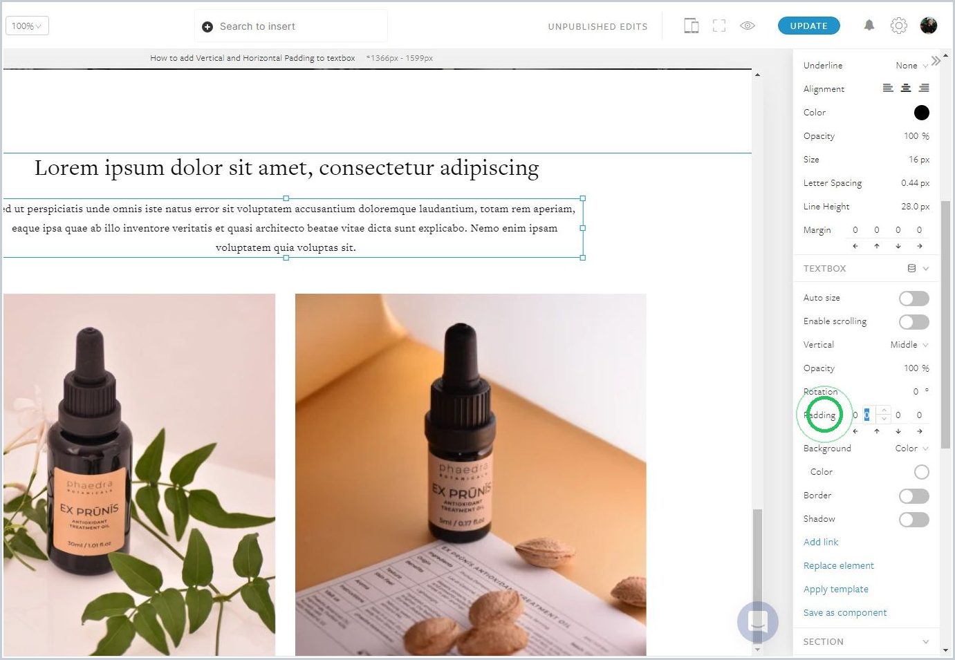 How to add Vertical and Horizontal Padding to textbox — step 2