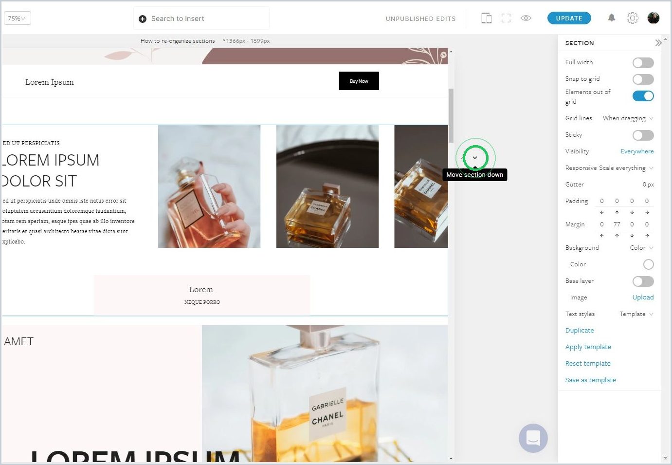 How to re-organize sections — step 2