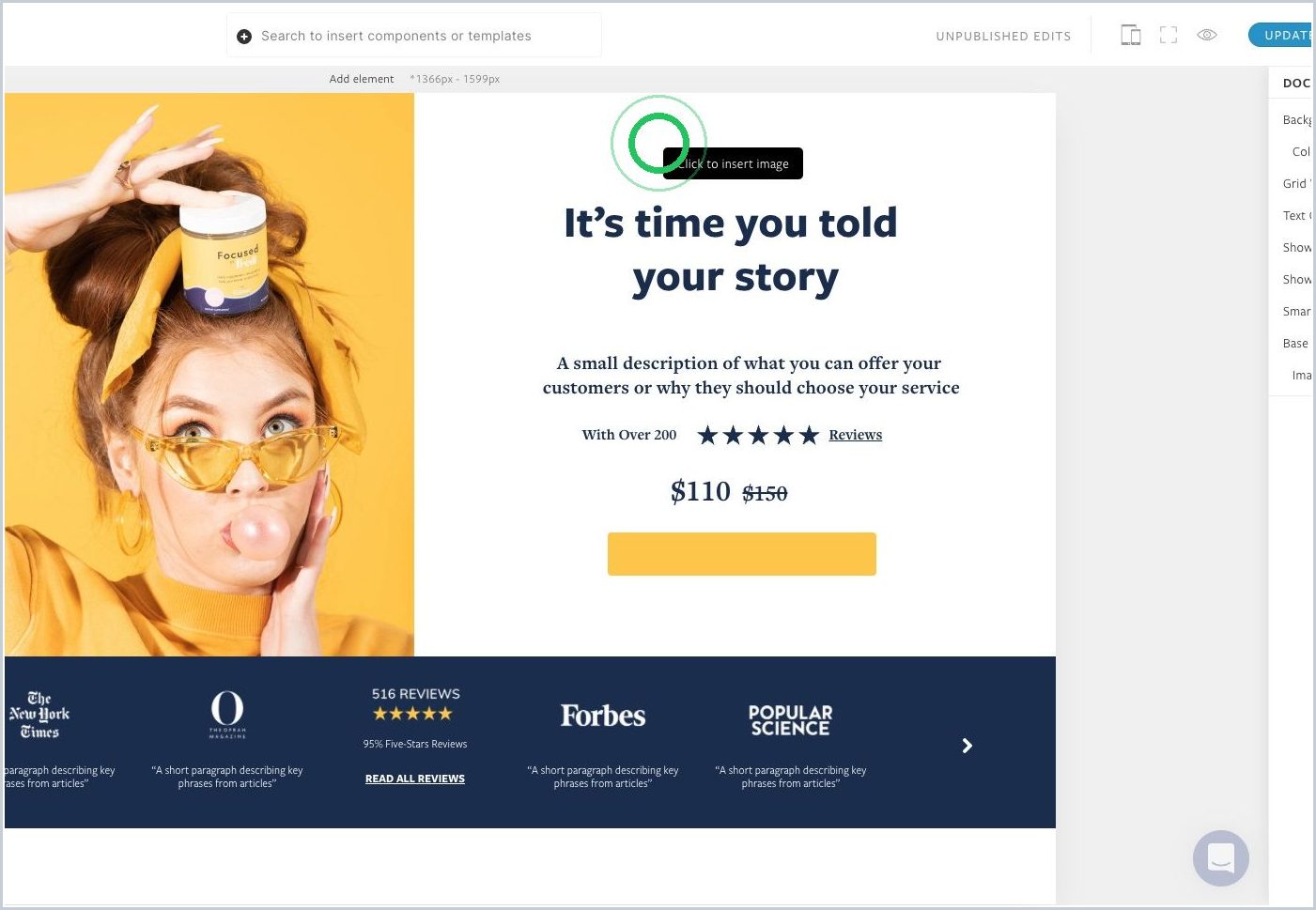 How do I add an element, component, template, or section — step 3