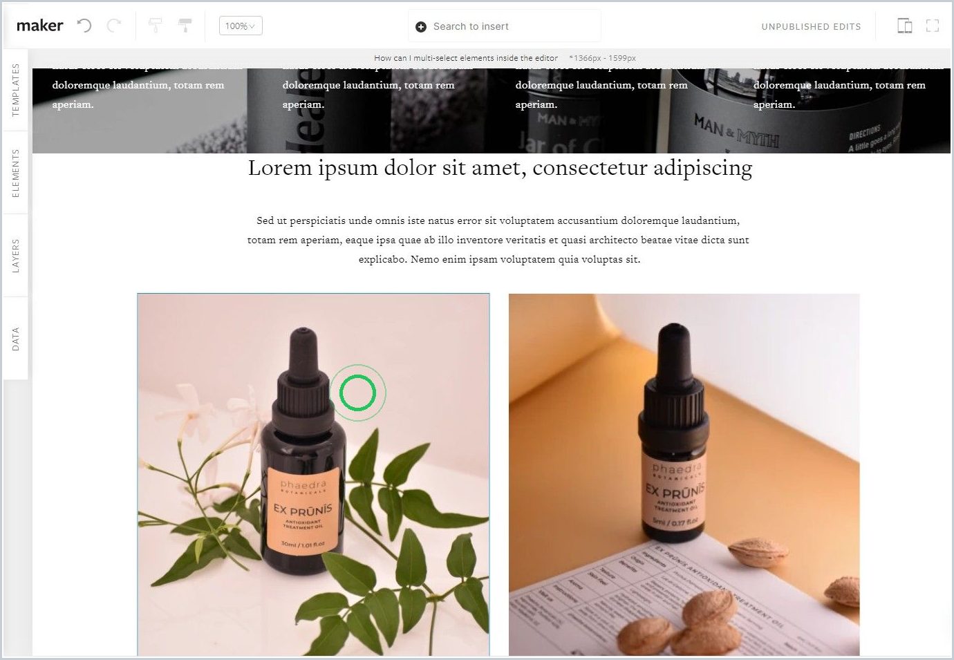 How can I multi-select elements inside the editor — step 1