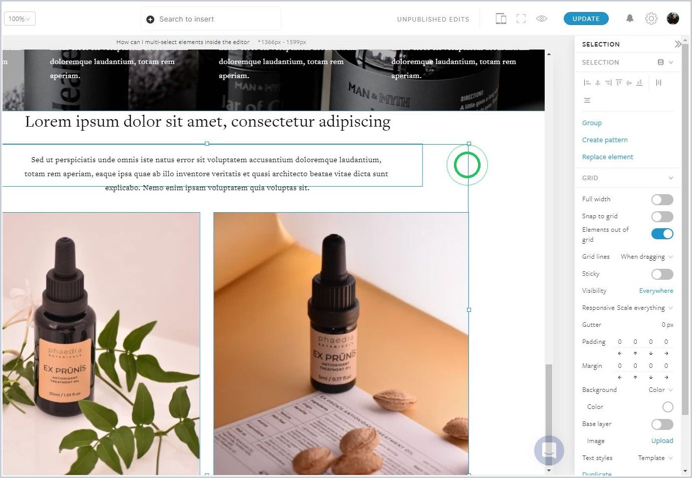 How can I multi-select elements inside the editor — step 3