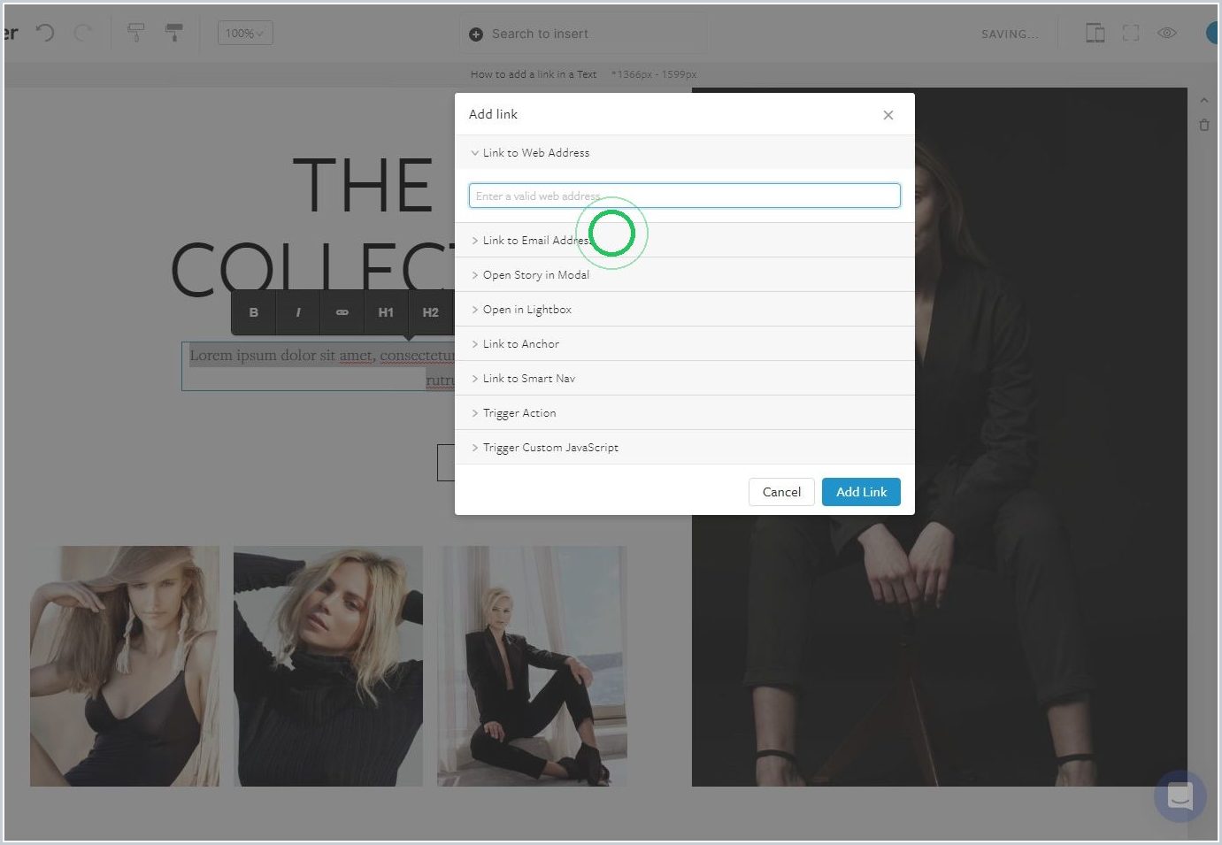 How to add a link in a Text — step 3