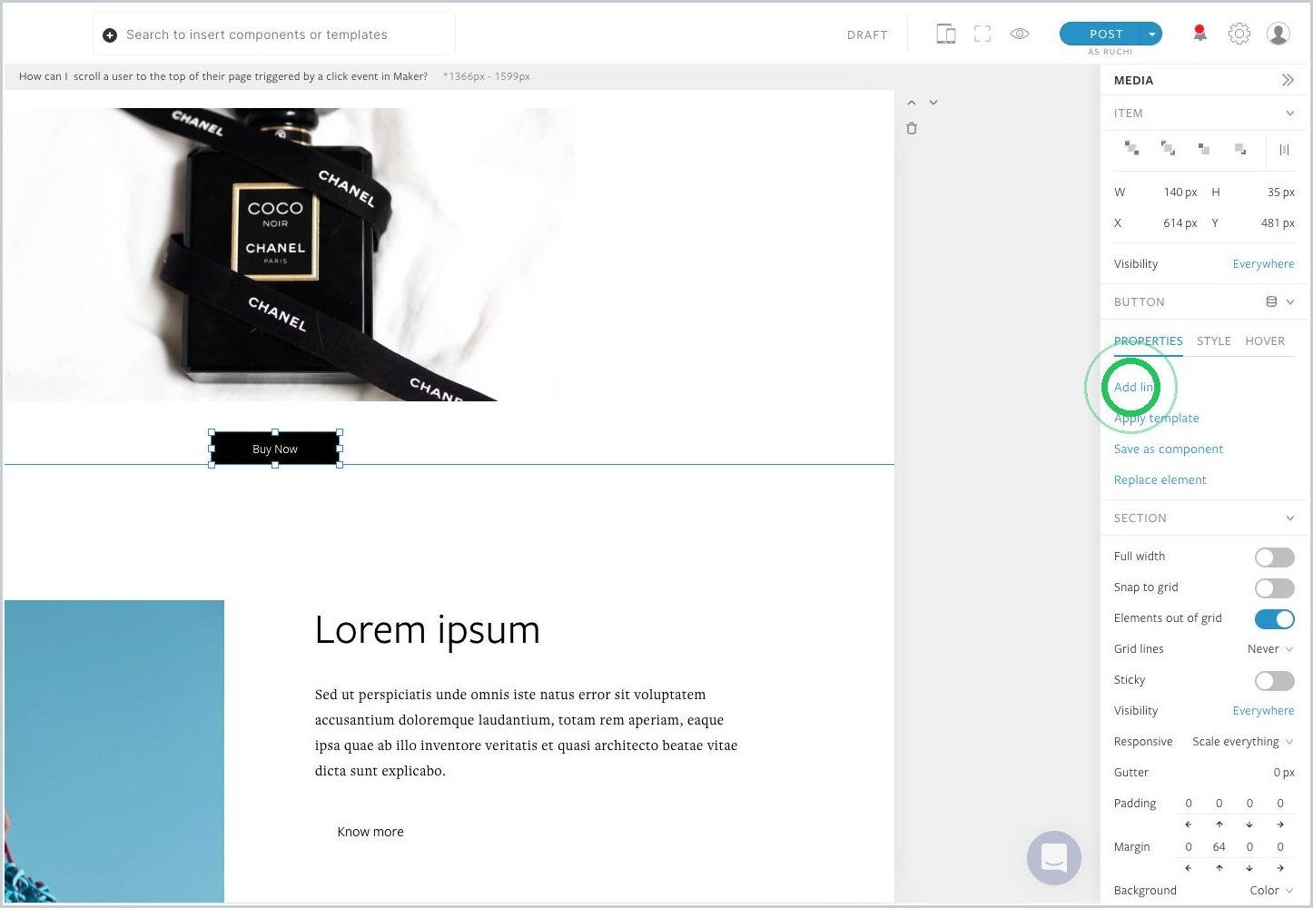 How can I trigger a scroll to the top of my page with a click event in Maker? — step 3