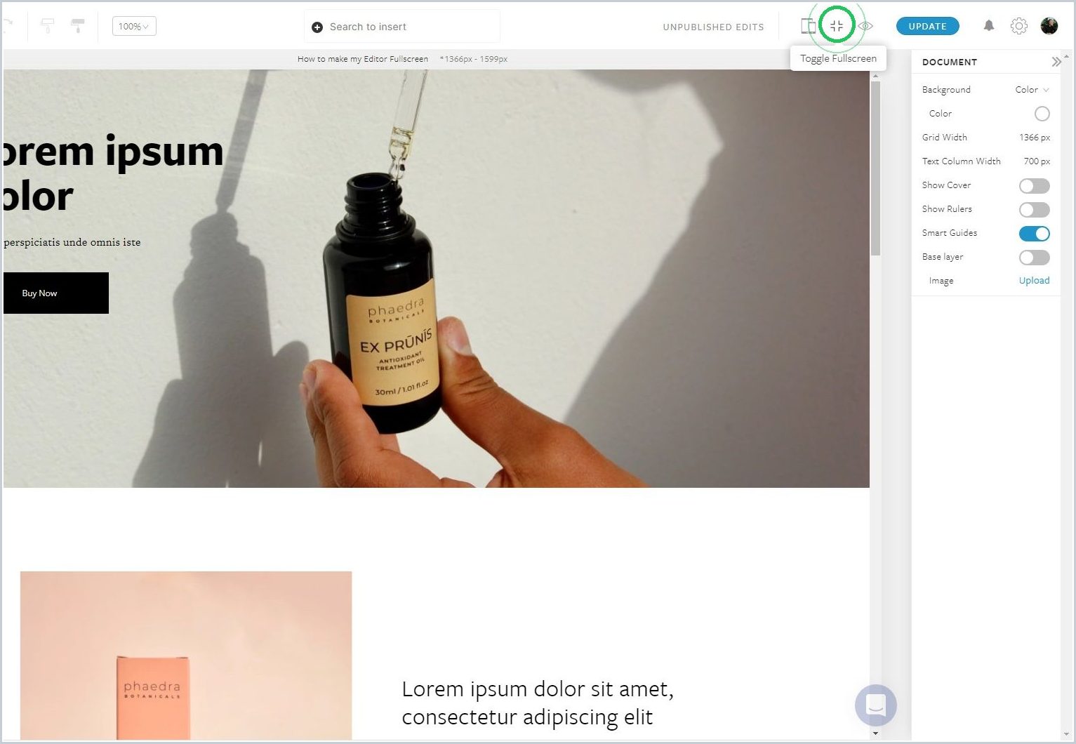 How do I make my Editor Fullscreen — step 2
