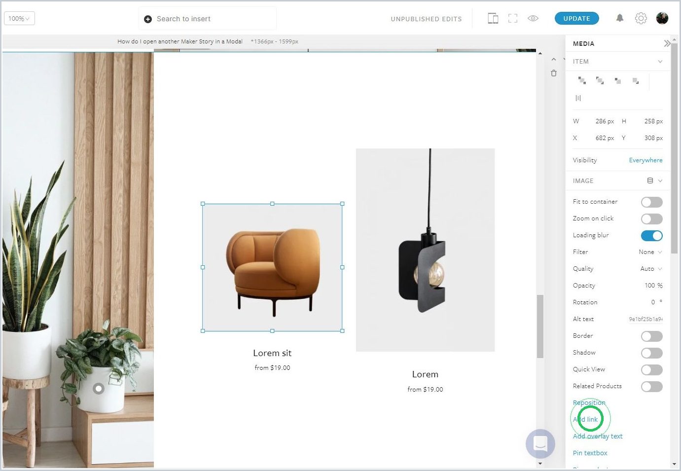 How do I open another Maker Story in a Modal — step 2