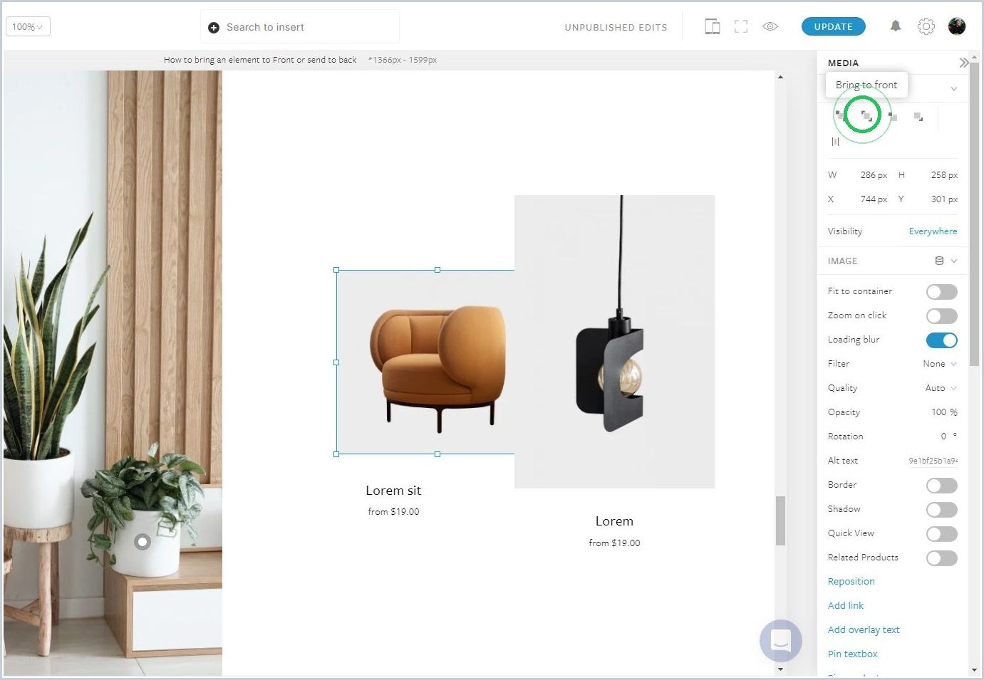 How to bring an element to front or send to back — step 2