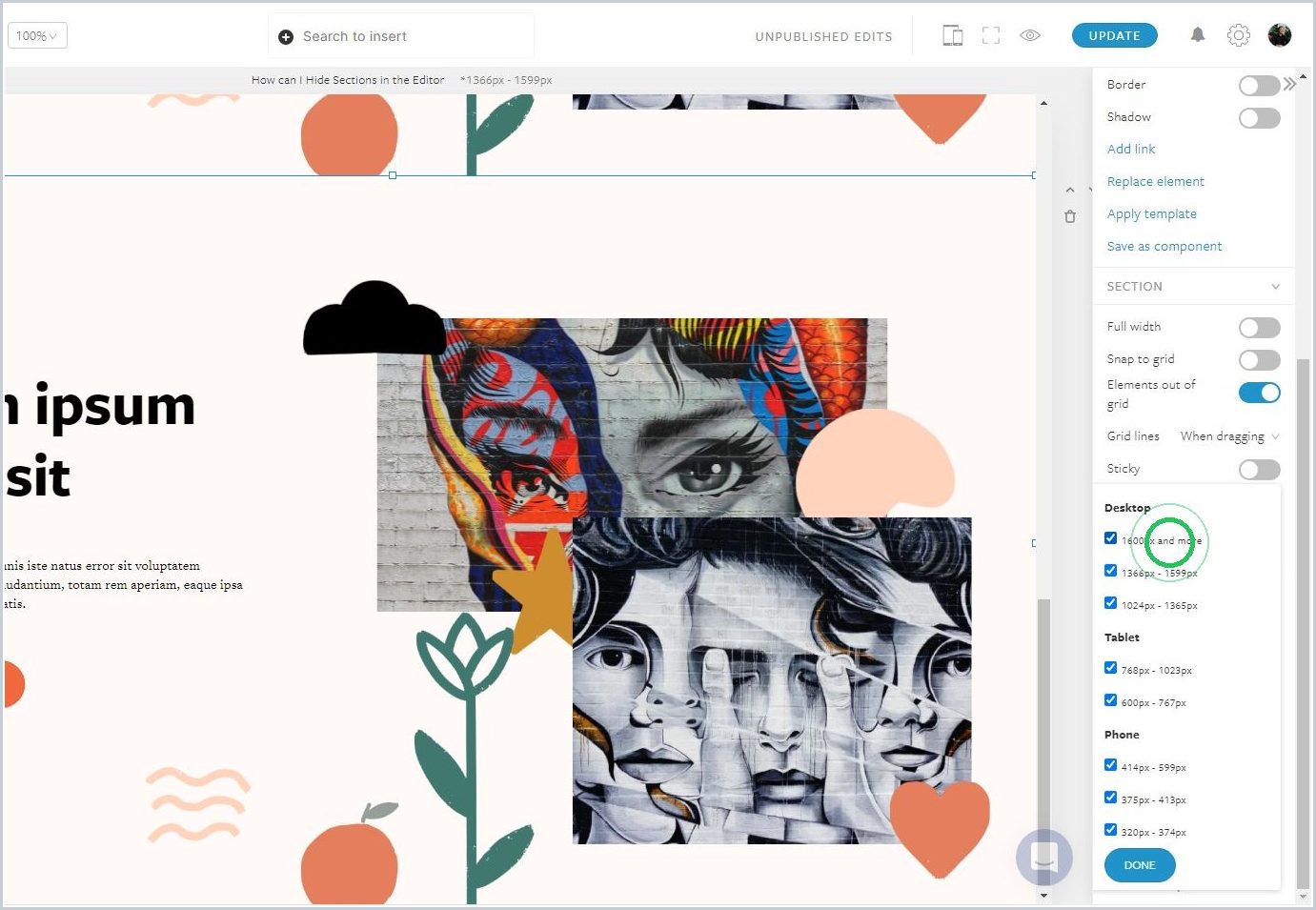 How can I Hide Sections in the Editor — step 3