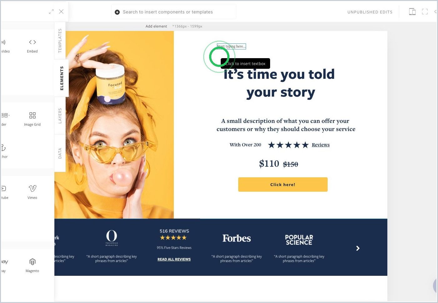 How do I add an element, component, template, or section — step 6