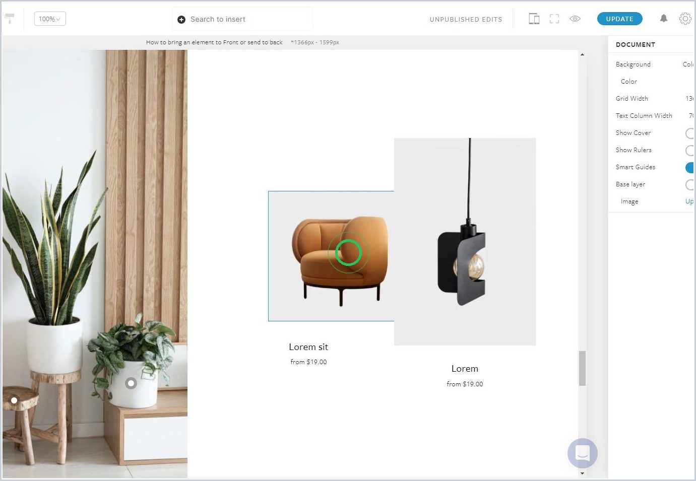 How to bring an element to front or send to back — step 1