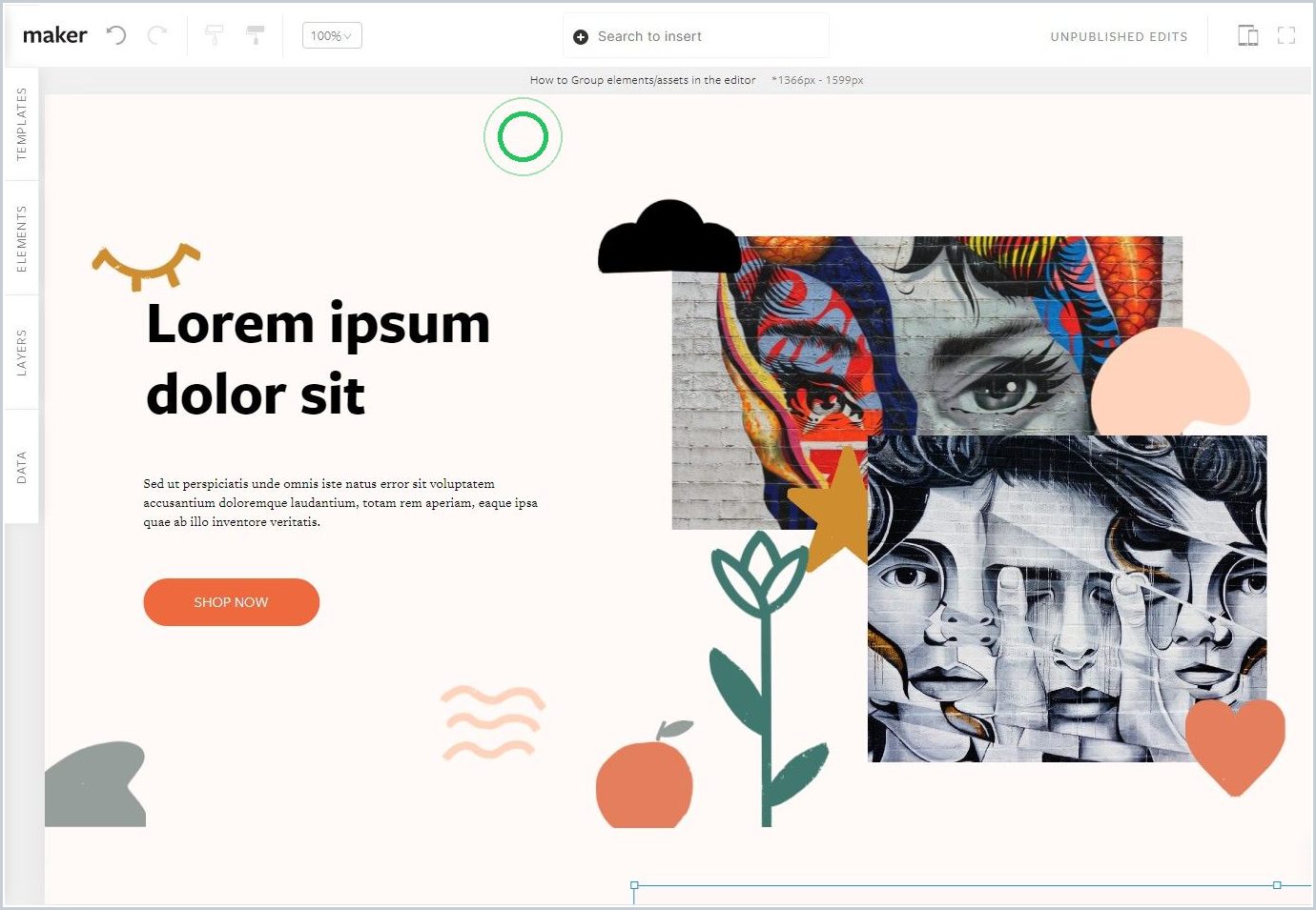 How to Group elements/assets in the editor — step 1