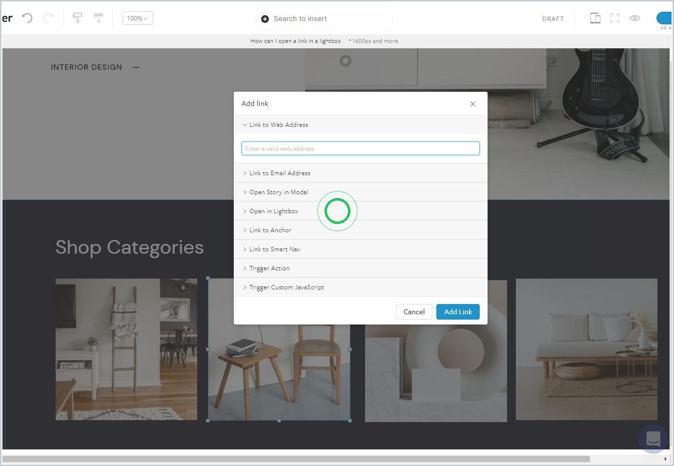 How can  I open a link in a lightbox — step 3