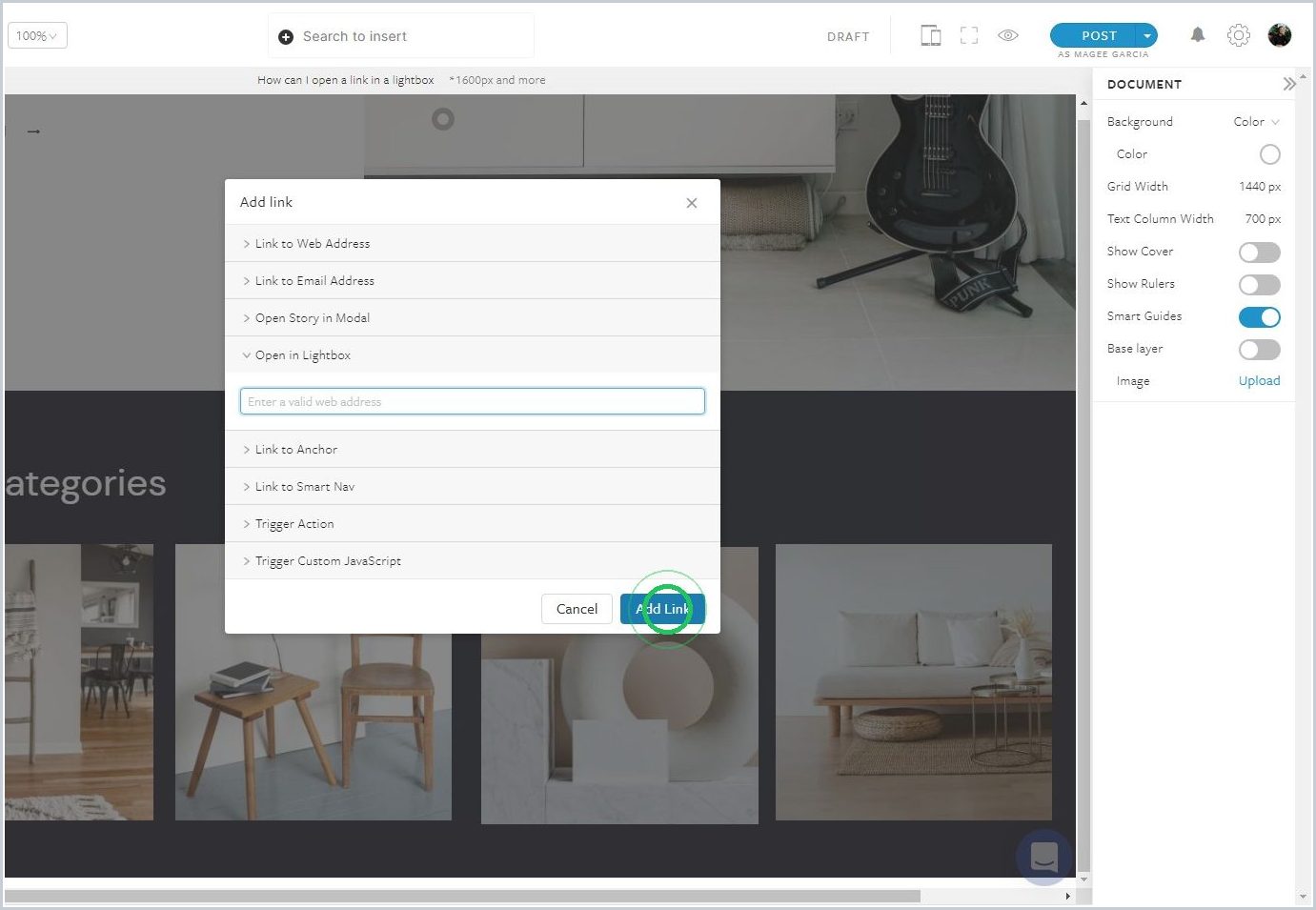 How can  I open a link in a lightbox — step 5