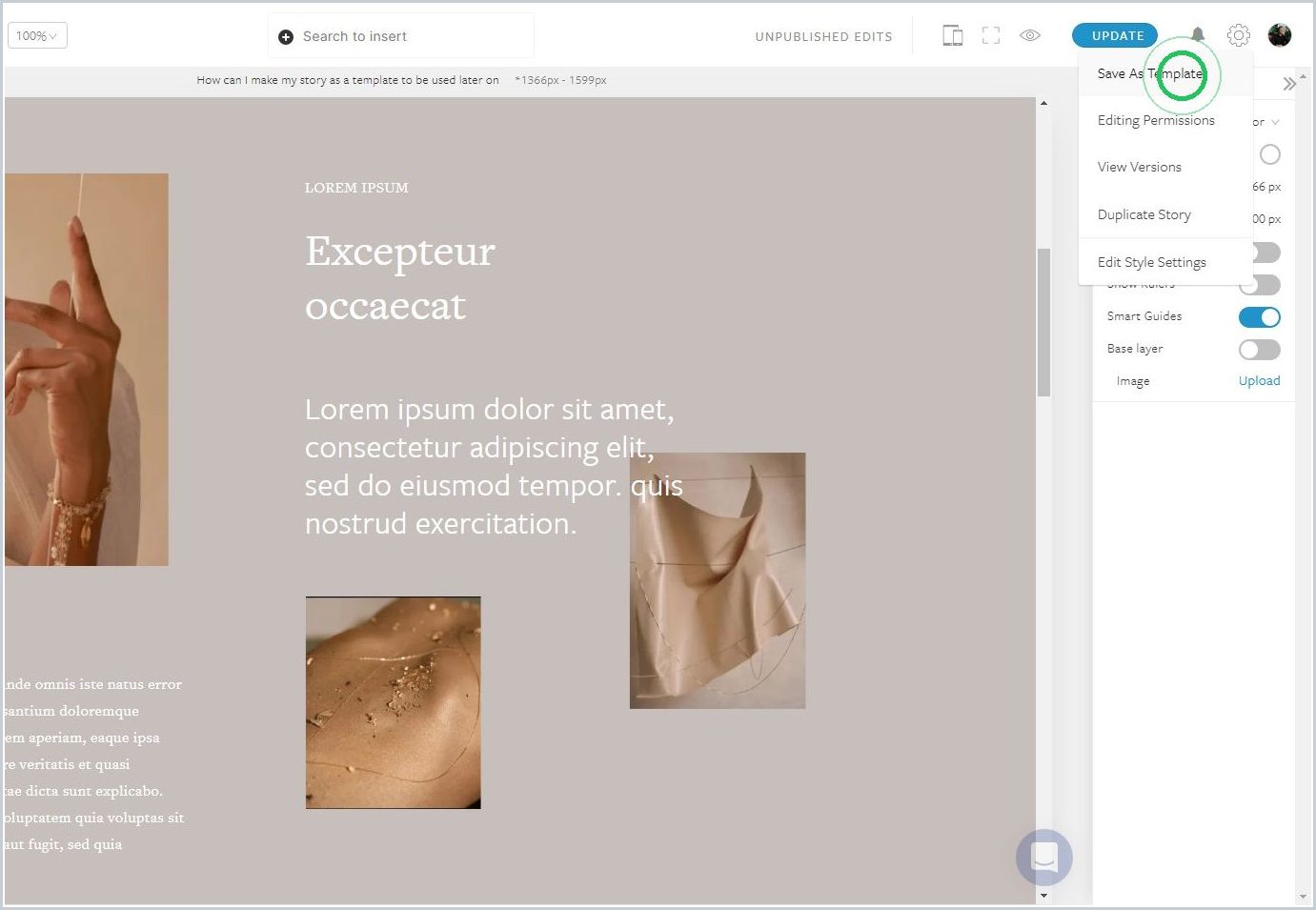 How can I save my story as a template to be used later on — step 2