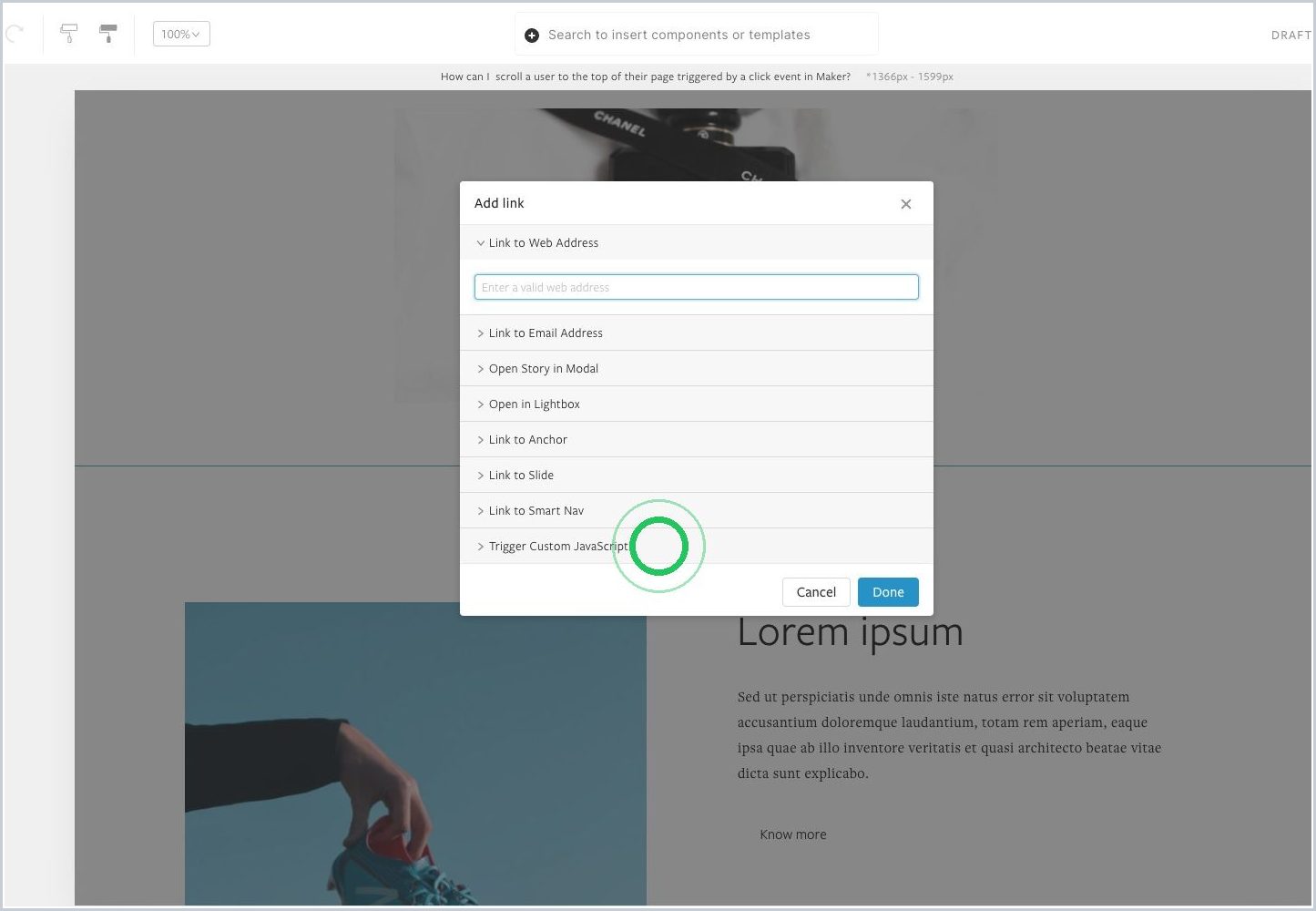 How can I trigger a scroll to the top of my page with a click event in Maker? — step 4
