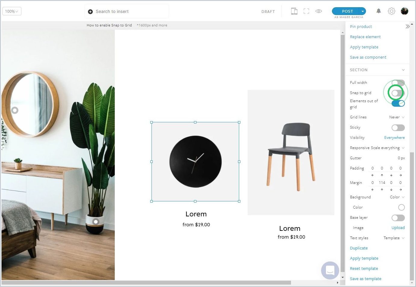 How to enable Snap to Grid — step 3