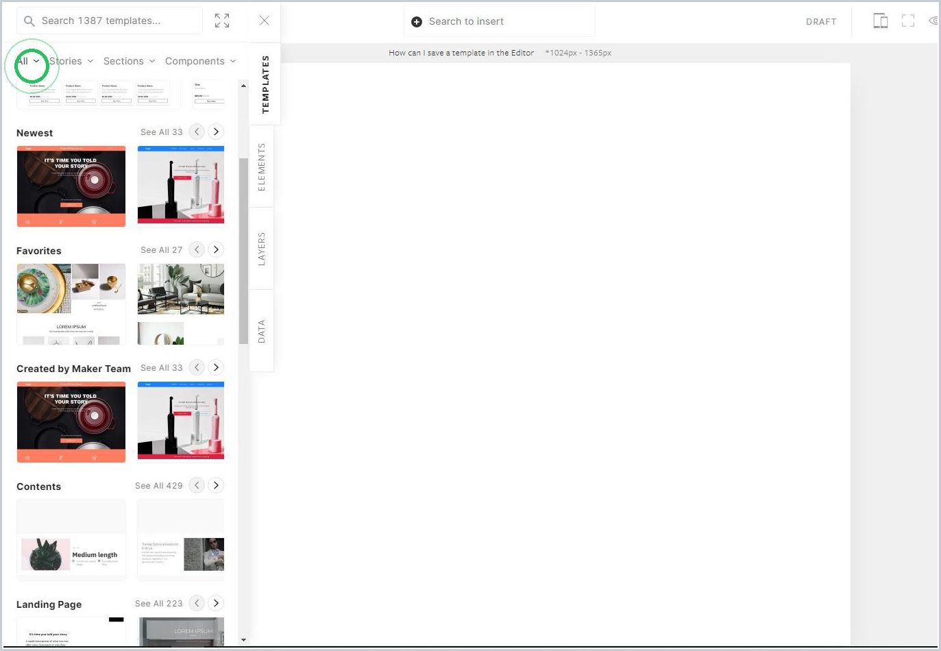 How can I save a section as a template in the Editor — step 5