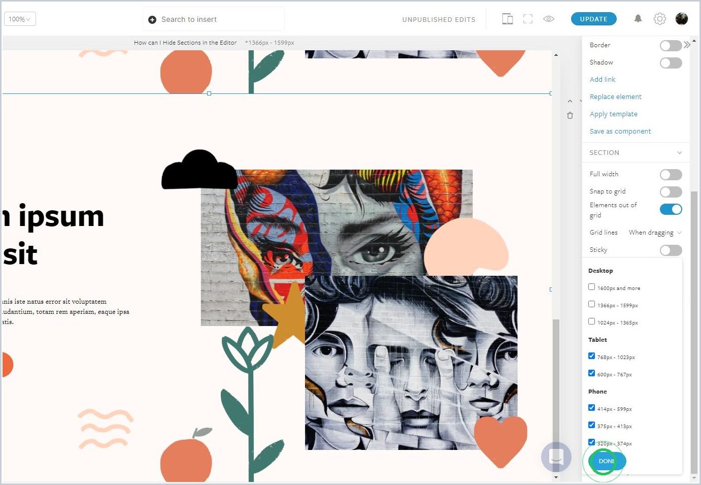 How can I Hide Sections in the Editor — step 4