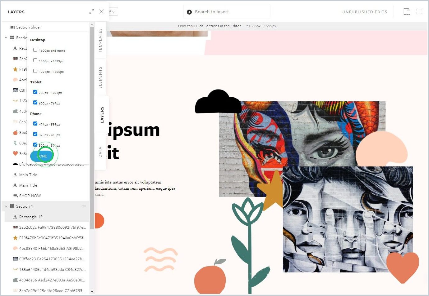How can I Hide Sections in the Editor — step 8