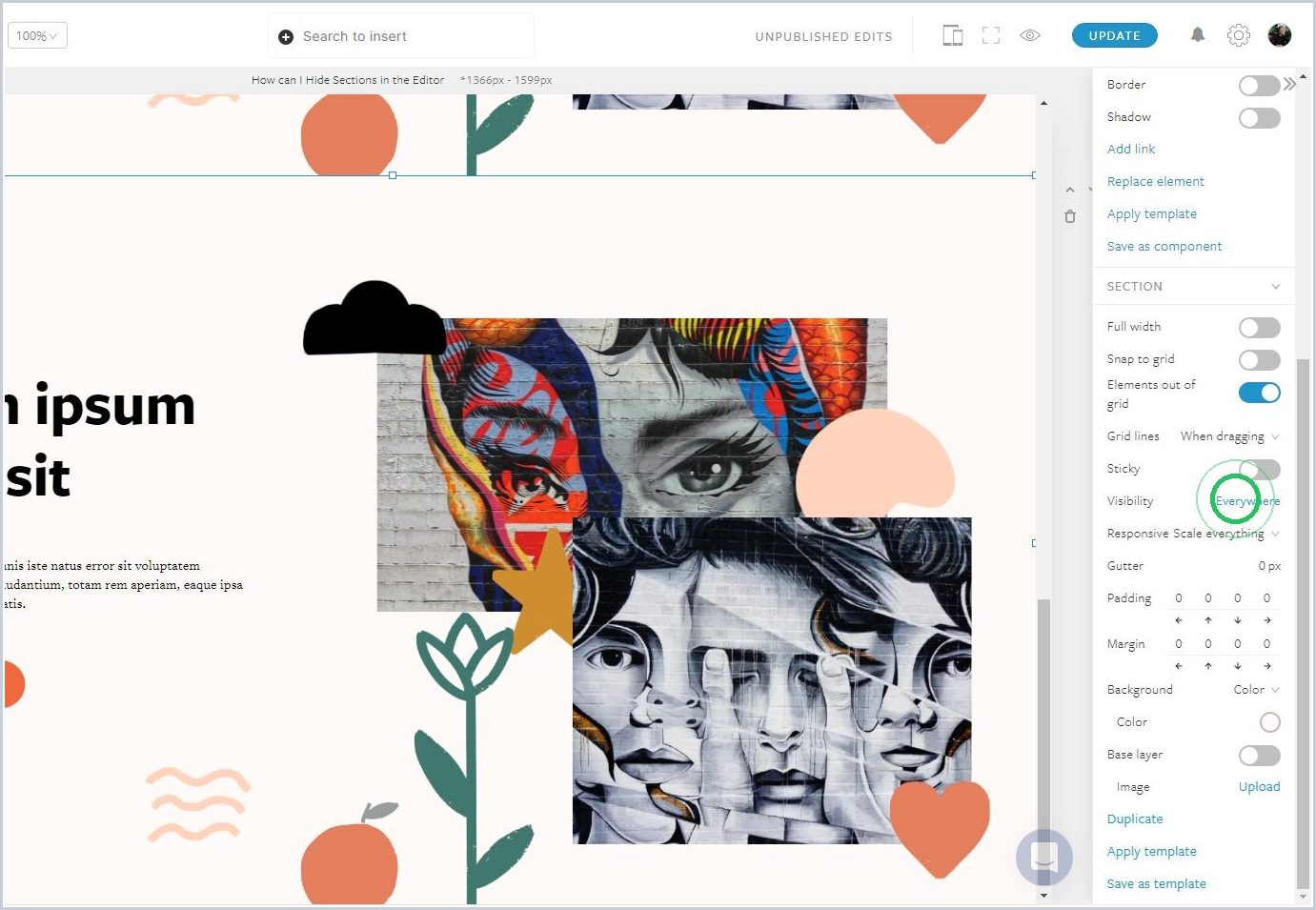 How can I Hide Sections in the Editor — step 2