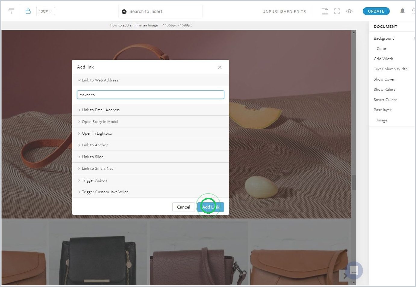 How to add a link in an Image — step 4