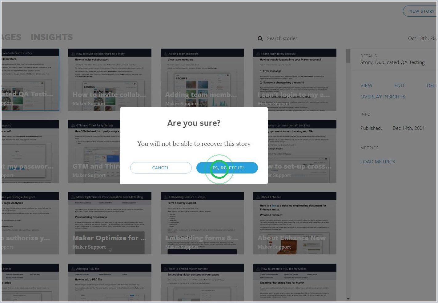 How can I delete a Maker Story — step 3