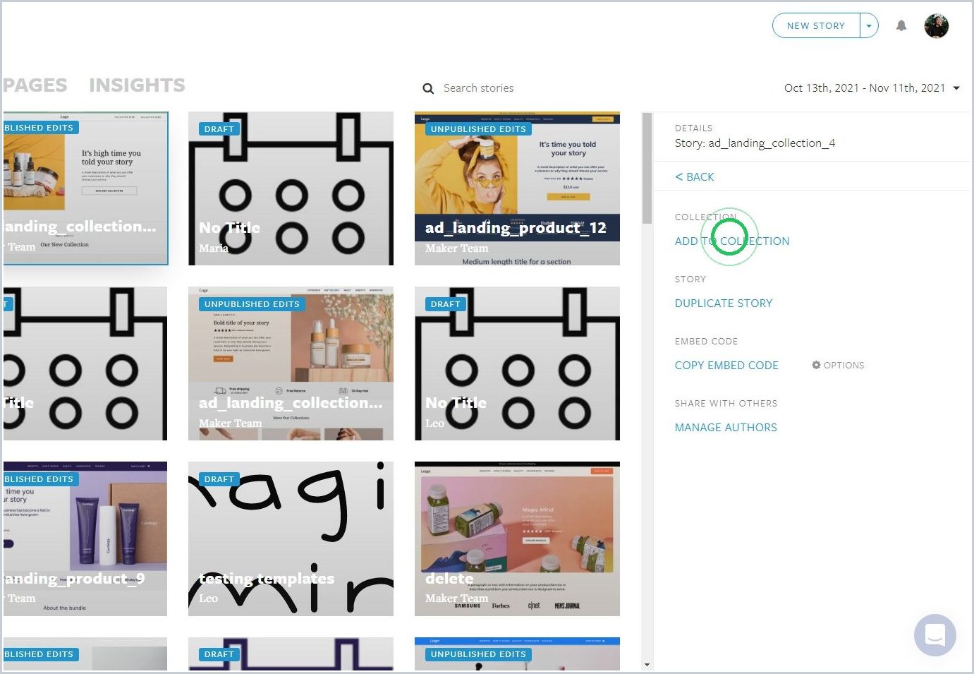 How can I organize my stories in Stories Manager — step 3