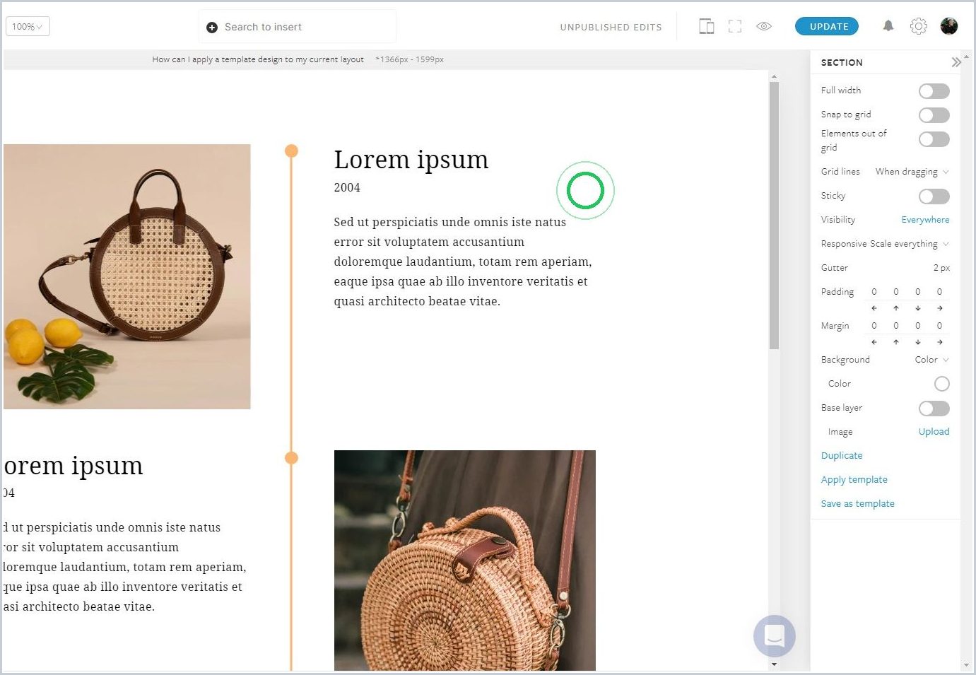 How can I apply a template design to my current section layout — step 4