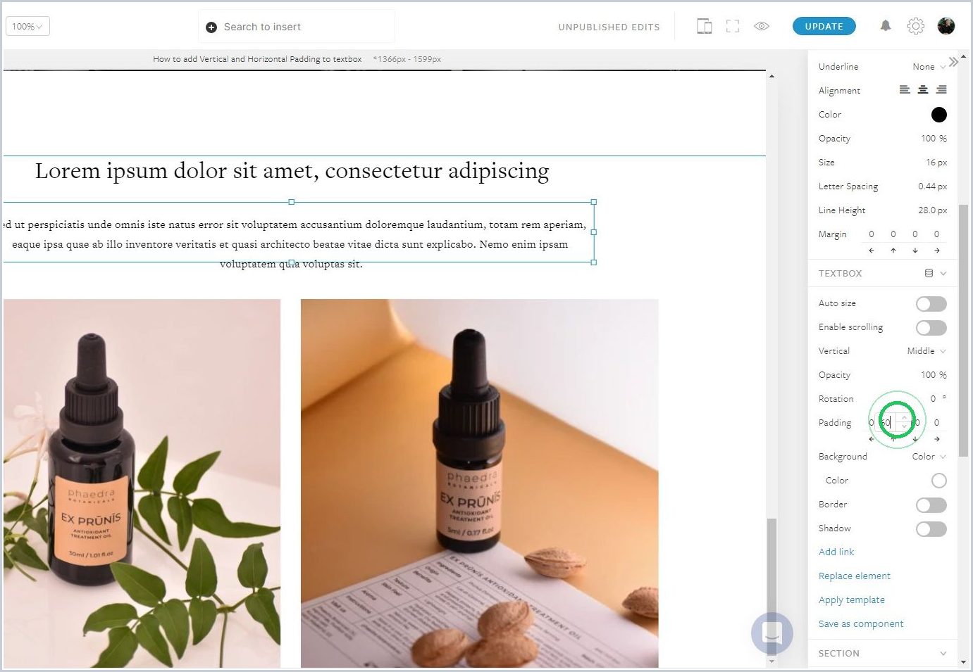 How to add Vertical and Horizontal Padding to textbox — step 3