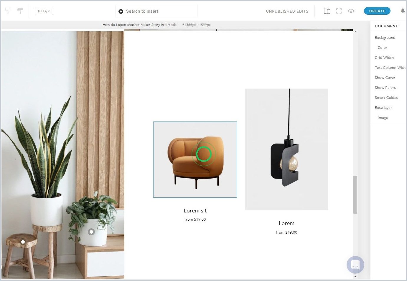 How do I open another Maker Story in a Modal — step 1
