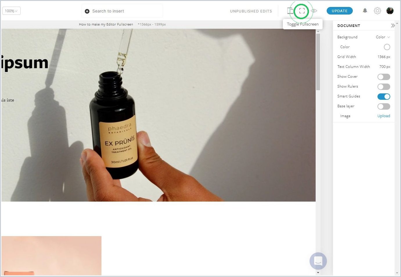 How do I make my Editor Fullscreen — step 1