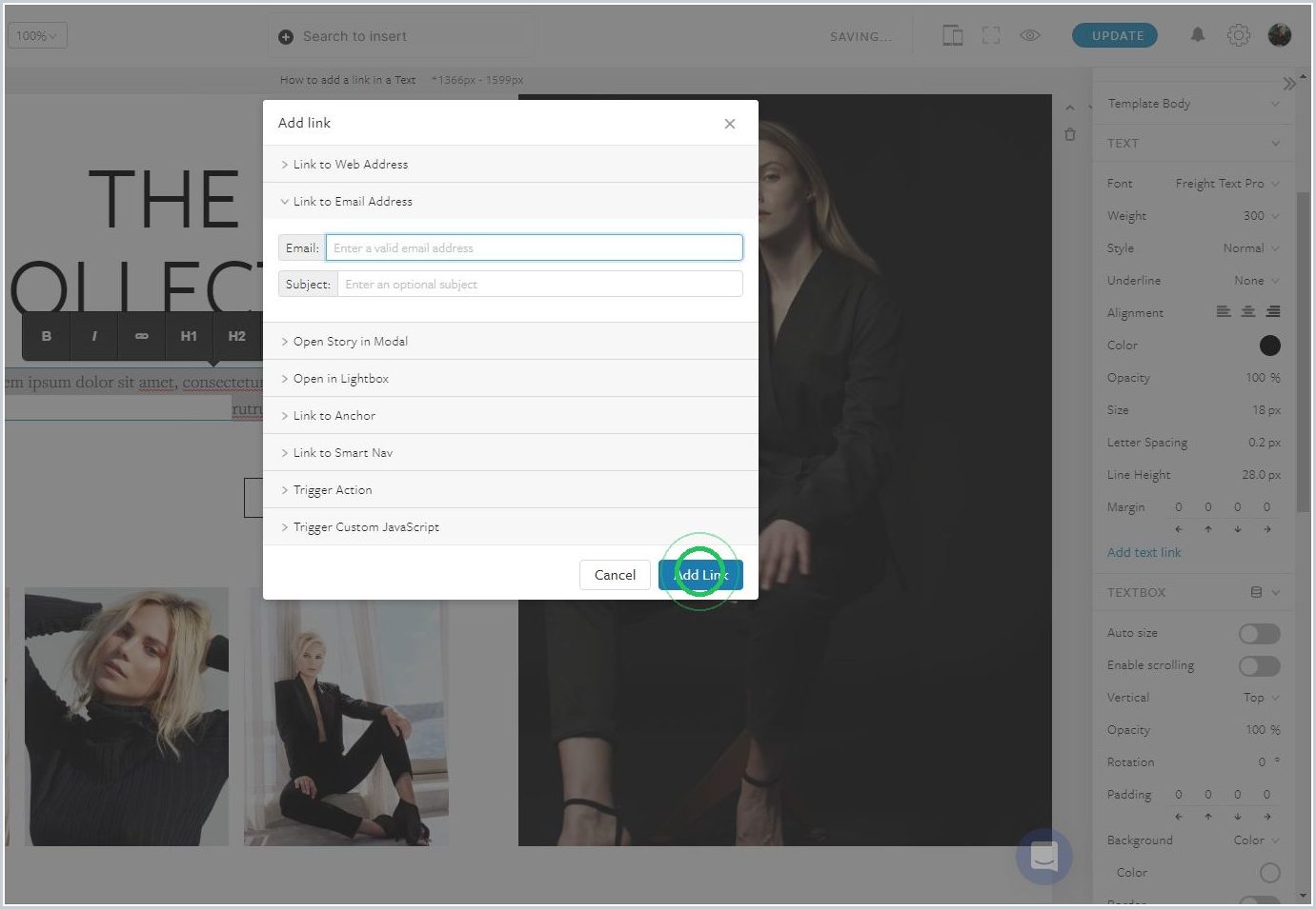 How to add a link in a Text — step 4