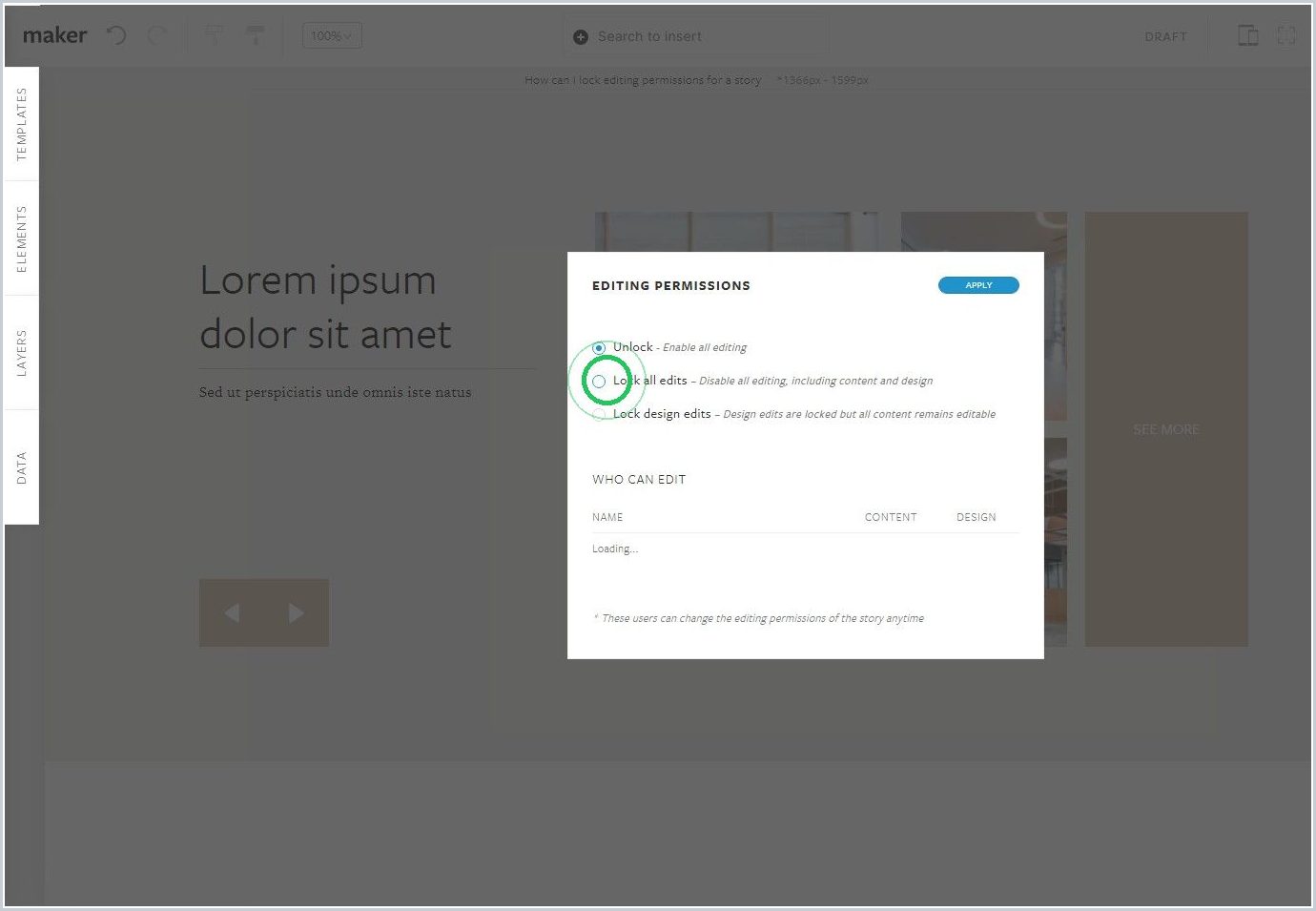How can I lock editing permissions for a story — step 3
