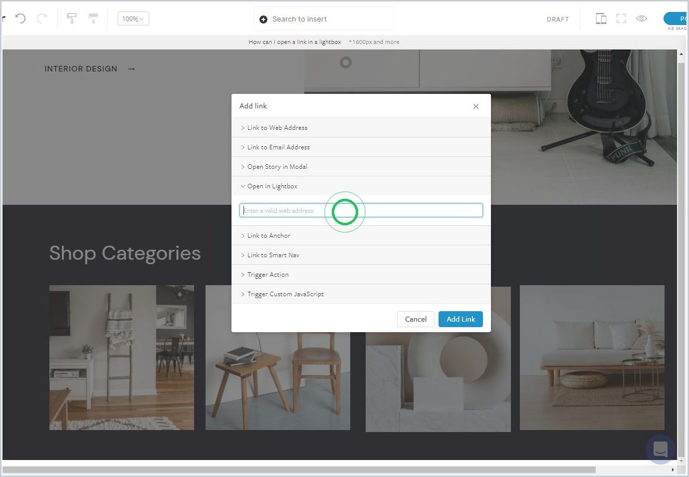 How can  I open a link in a lightbox — step 4