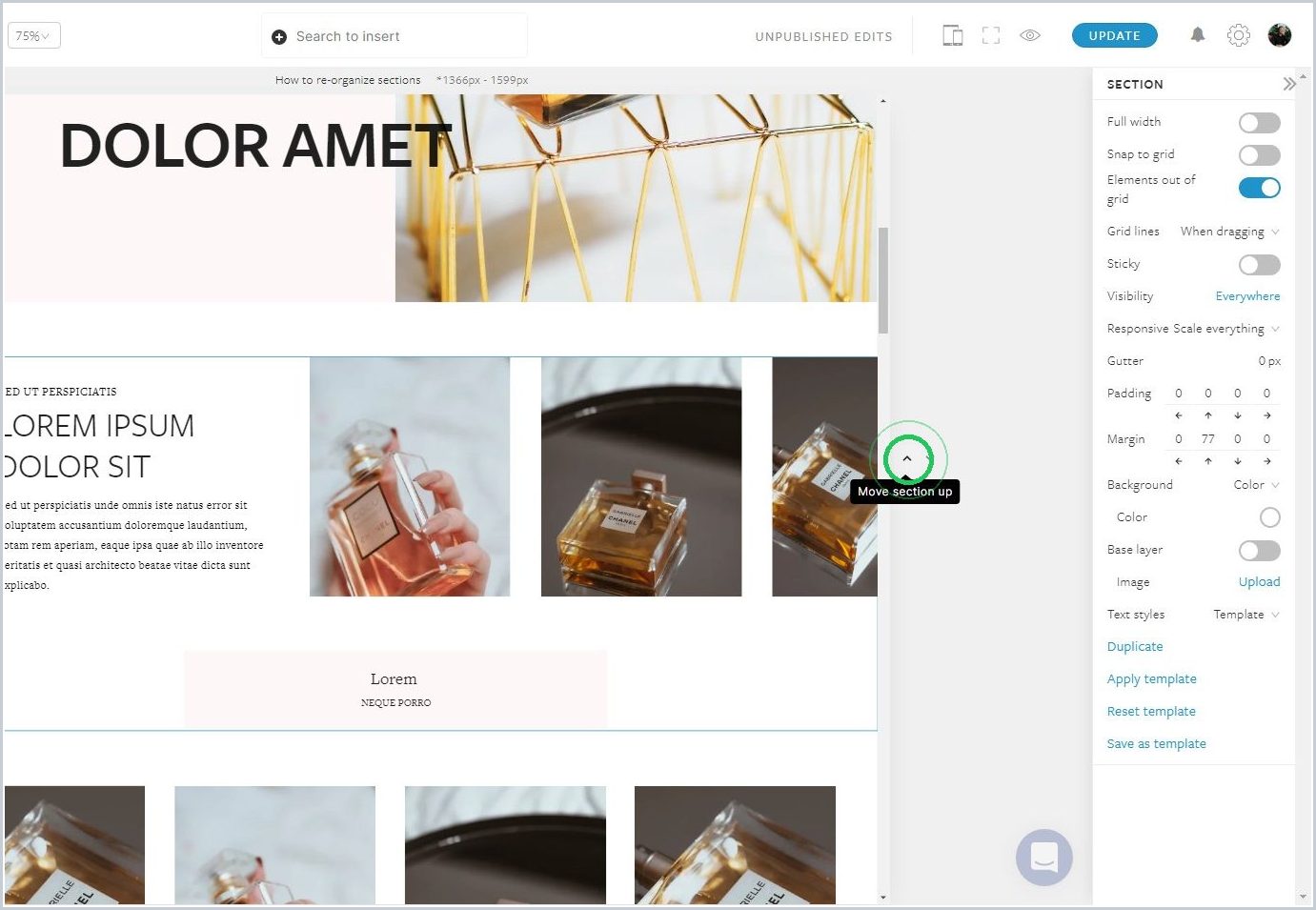 How to re-organize sections — step 1
