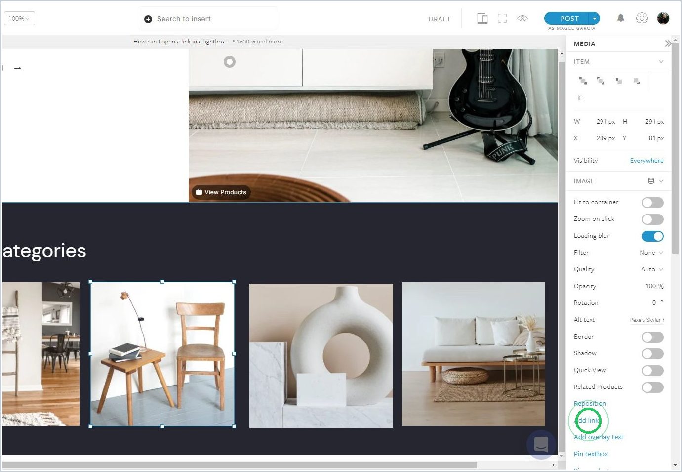 How can  I open a link in a lightbox — step 2